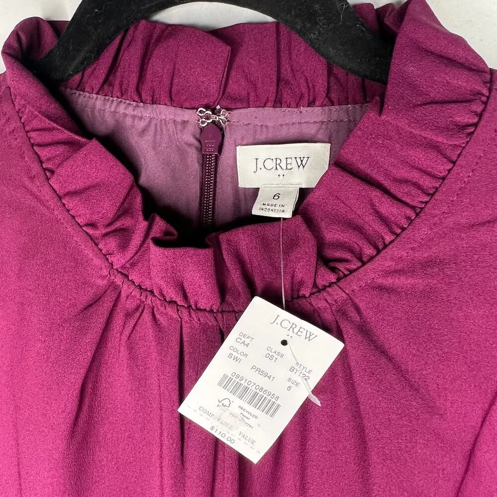 J. Crew Purple Ruffle Collar Long Sleeve Shift Mini Dress Size 6